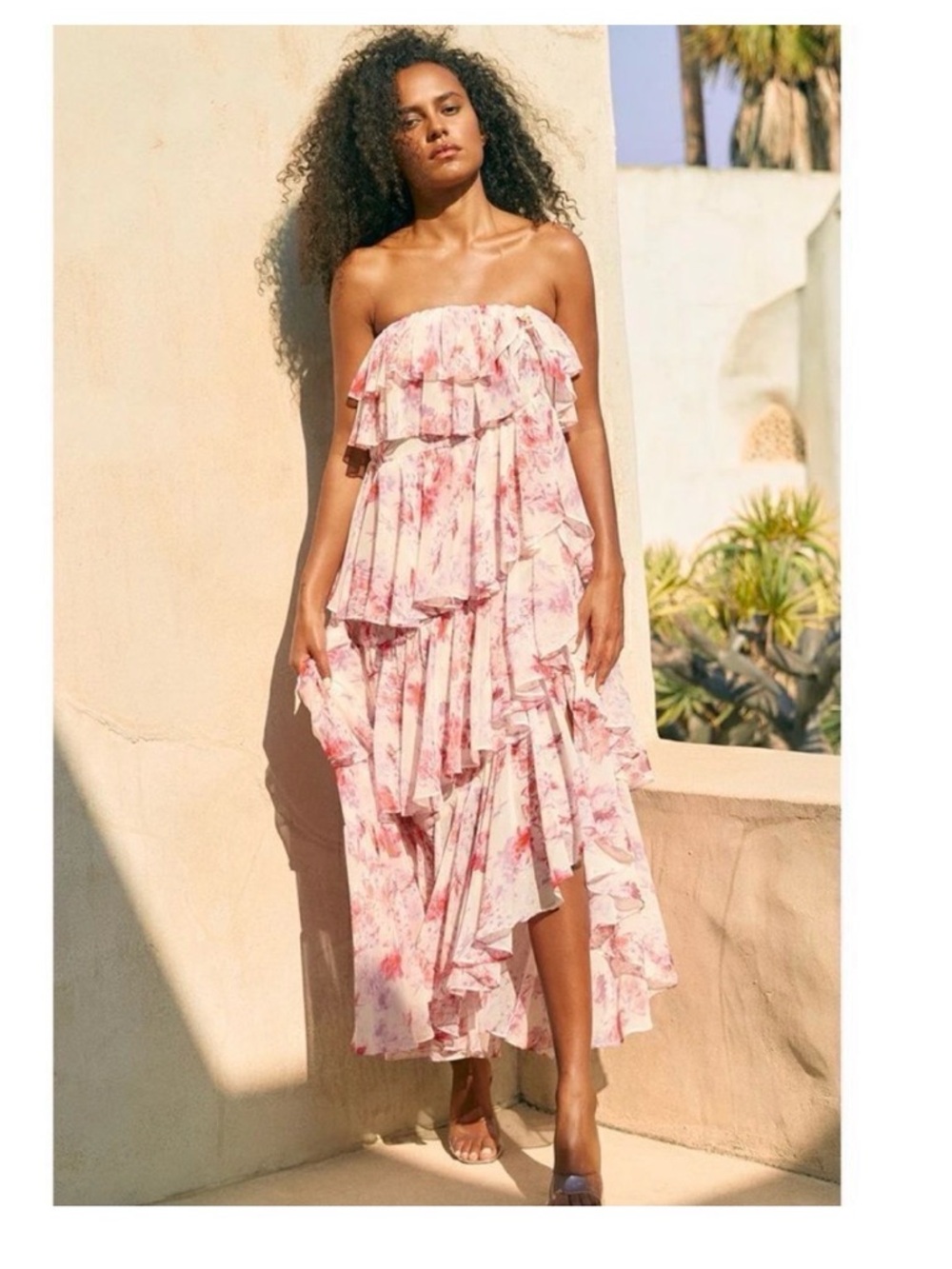 NWT MISA Los Angeles Aphrodite Strapless Tiered Ruffled High Low Dress Size XS